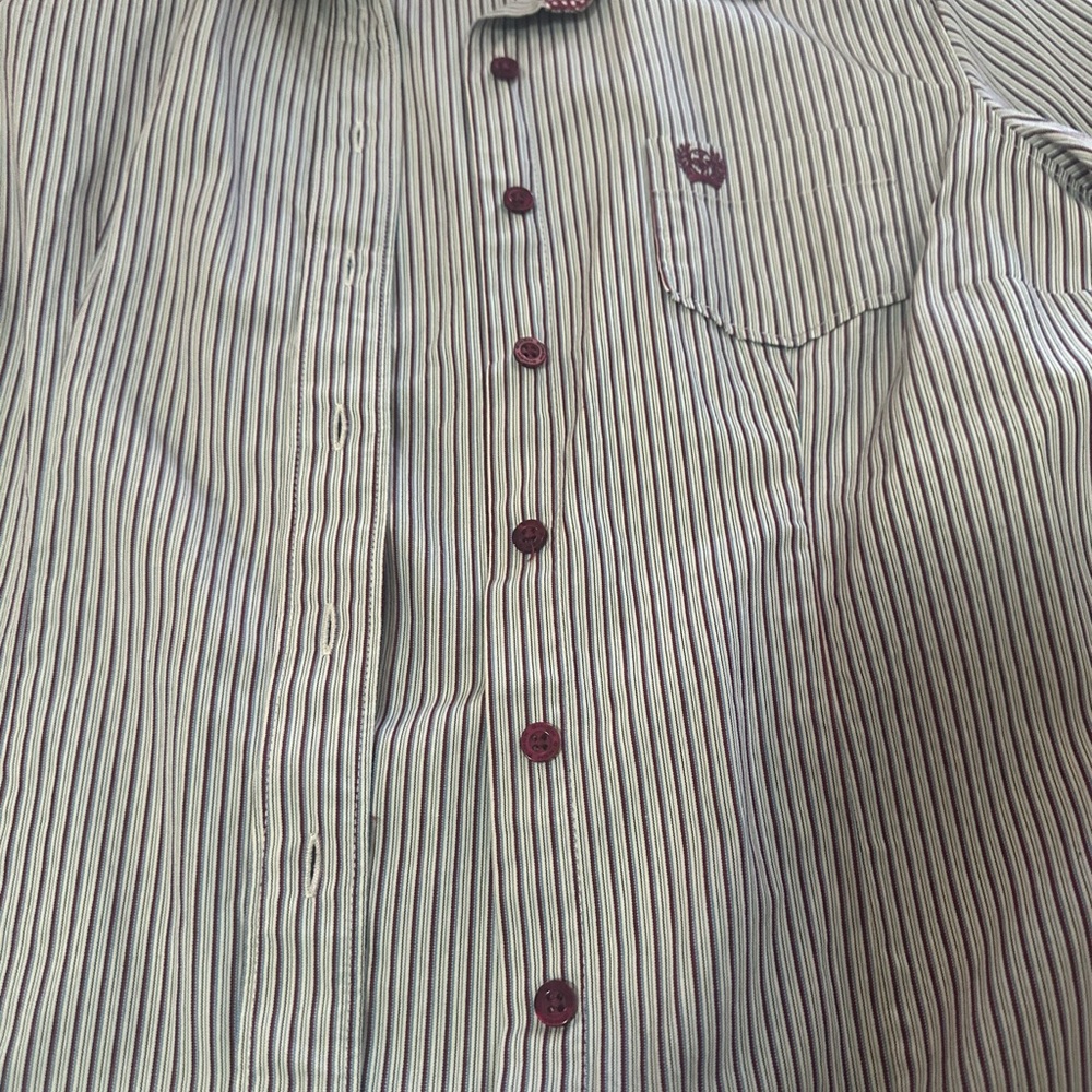 Cinch women’s Striped Button-Down Shirt - maroon and White/cream